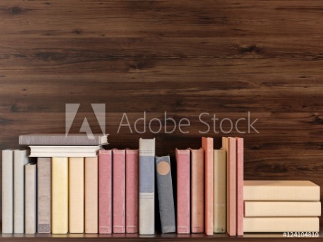 Picture of Old books on a wooden shelf 3D illustration